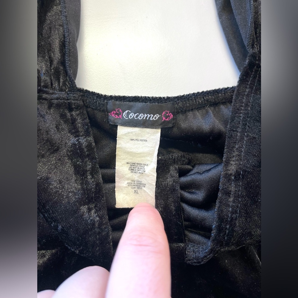 Y2K Babydoll Cocomo Black Velour Empire Waist Tank Top Witchy Whimsygoth XL‎ - Picture 2 of 5